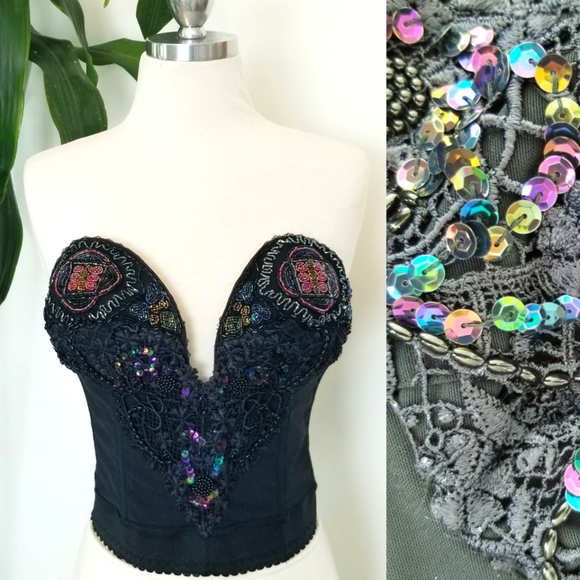 Victoria's Secret Vintage Y2K Rare Gold Label Jeweled Sequin Bustier Corset EUC